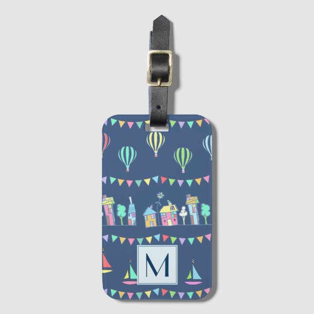 Seaside Town Sail Boats and Bunting Monogram Bagagebricka (Framsida vertikal)