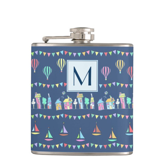 Seaside Town Sail Boats and Bunting Monogram Fickplunta (Framsidan)
