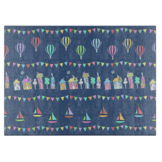 Seaside Town Sail Boats and Bunting Pattern Blue