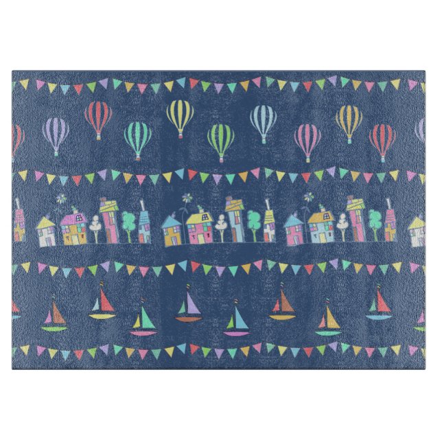 Seaside Town Sail Boats and Bunting Pattern Blue (Framsidan)