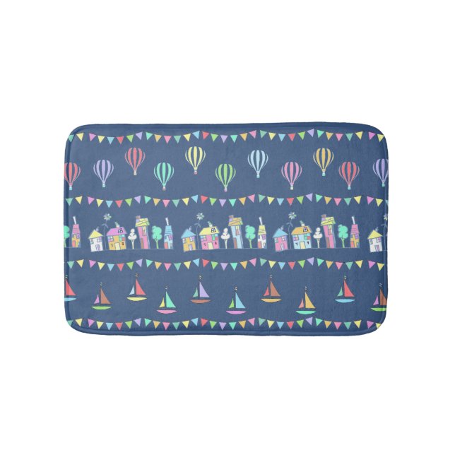 Seaside Town Sail Boats and Bunting Pattern Blue Badrumsmatta (Framsidan)