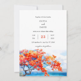 Seaside Tropical Flame Träd Blommar Beach Wedding Inbjudningar