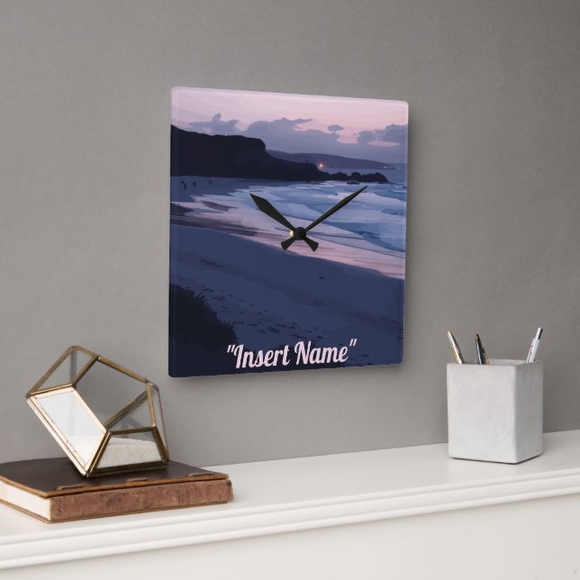 Seaside Twilight Fyrkantig Klocka (Kontor)