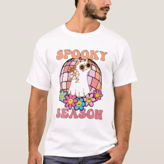 Season Groovy Ghost Cat Retro T Shirt