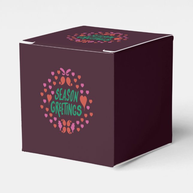 Season hälsning i grönt handstil med hjärtan presentaskar (Framsidan Sidan)