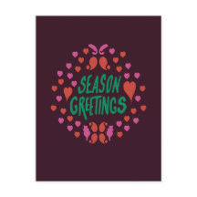 Season hälsning i grönt handstil med hjärtan