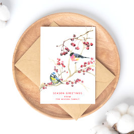 Season Hälsning - jul Greenery w Bird Vykort