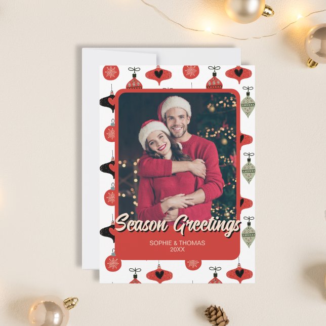 Season Hälsning jul par Photo Red Julkort (Season Greetings Christmas Couple Photo Red Holiday Card)