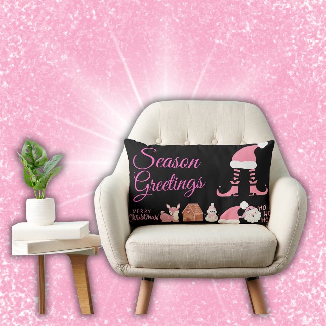 Season Hälsning - Rosa på Black | Lumbarkudde (Skapare uppladdad)