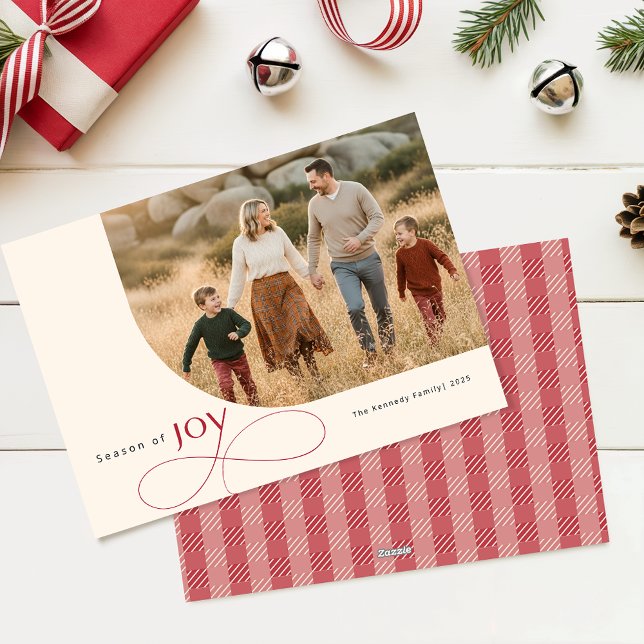 Season of Joy Family Christmas Photo Red Bow Julkort (Skapare uppladdad)