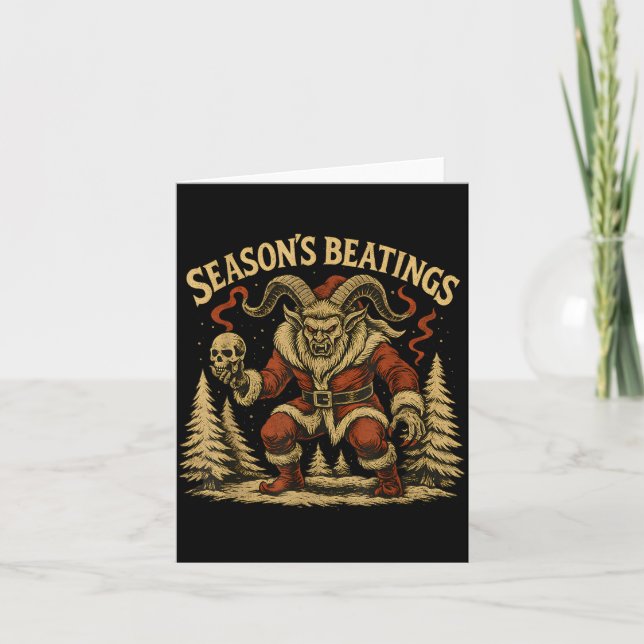 Season’s Beatings Krampus Santa Gothic Holiday Hor Kort (Framsida)
