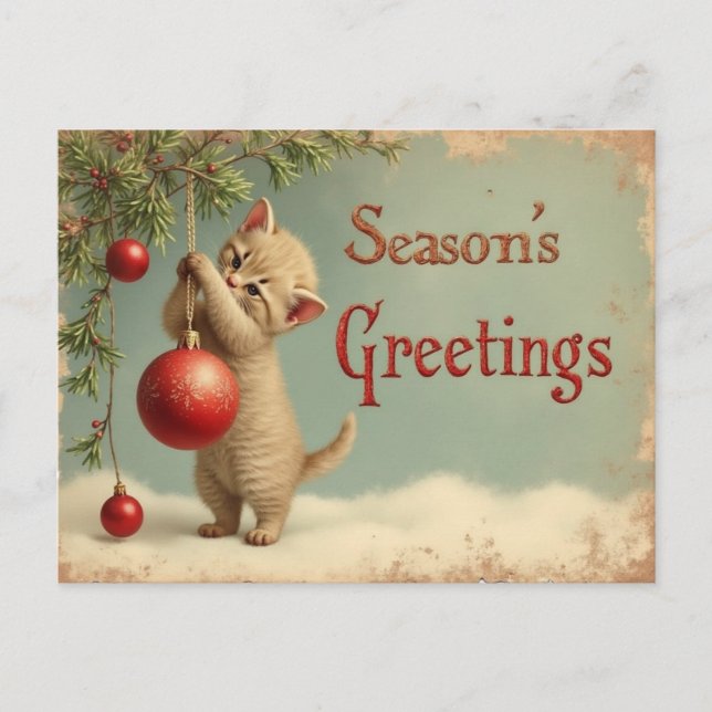 Season’s Greetings Kitten Postcard – Add Your Text Helg Vykort (Framsida)