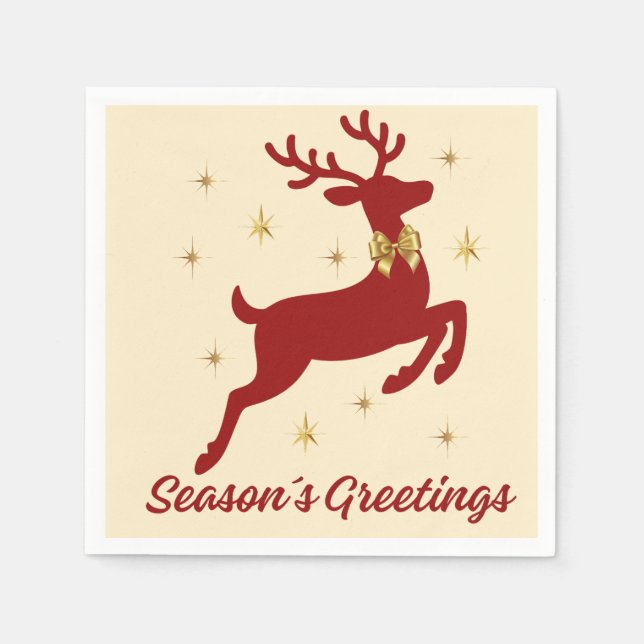 Season’s Greetings Red Reindeer Paper Napkin Pappersservett (Framsidan)