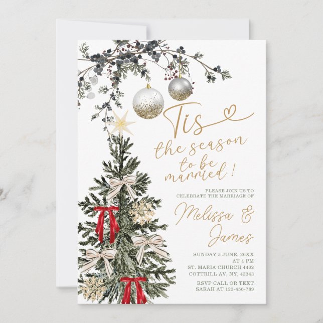 Season To Be Married Christmas Tree Bauble Wedding Inbjudningar (Framsida)