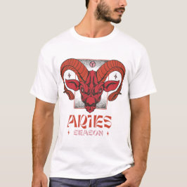 Seasonal Aries Ram Head in Red Line Art T Shirt