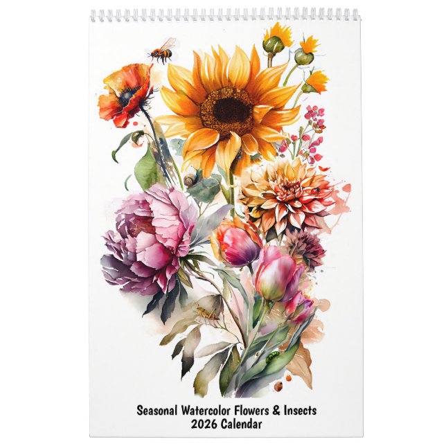 Seasonal Watercolor Flowers & Insects – 2026 Kalender (Omslag)