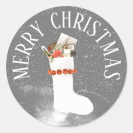 SEASONER HÄLSNING WHITE CHRISTMAS STOCKING RUNT KLISTERMÄRKE