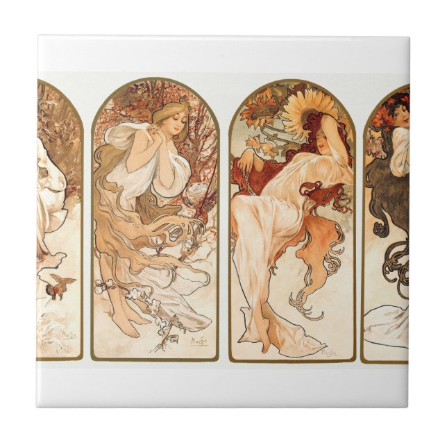 Seasonerna från 1897 av Alphonse Mucha Kakelplatta (Framsidan)