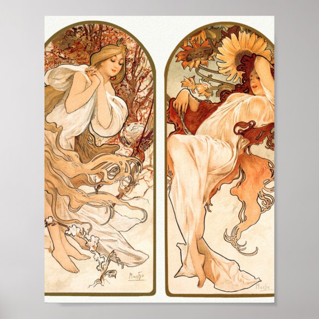 Seasonerna från 1897 av Alphonse Mucha Poster (Framsidan)