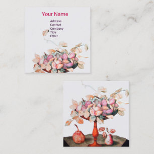 SEASONFRUKT, BLOMMOR,LÖV PRUNES Rosa White Fyrkantigt Visitkort