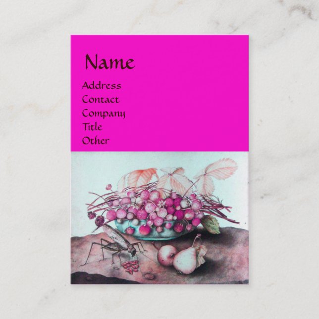SEASONFRUKTER /STRAWBERRIES ,PEARS Fuchsia Blue Visitkort (Framsida)