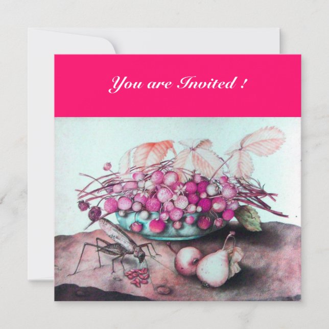 SEASONFRUKTER/STRAWBERRIES,PEARS Fuchsia rosa Inbjudningar (Framsida)