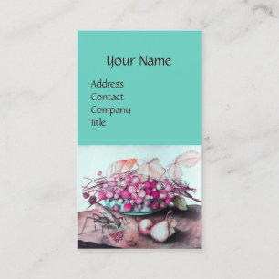 SEASONFRUKTER /STRAWBERRIES,PEARS Rosa Teal Blue Visitkort