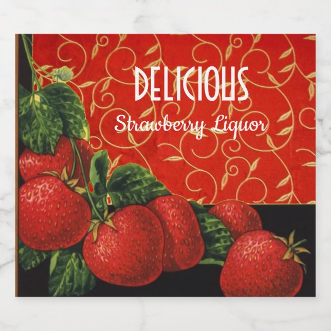 SEASONFRUKTER, STRAWBERRIES Strawberry Liqueur Spritflaskor Etikett (Enkel etikett)