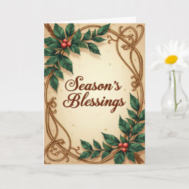 Seasons Blessings Elegant Green and Gold Christmas Kort