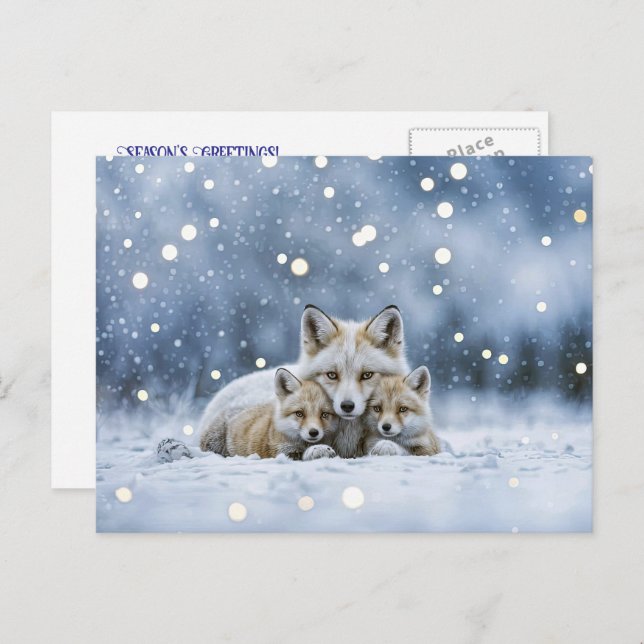 Seasons Greeting Holiday Fox and Snow Helg Vykort (Fram/baksida)