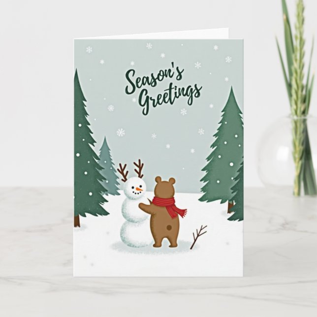Seasons Greetings Bear Snowman Kort (Framsida)