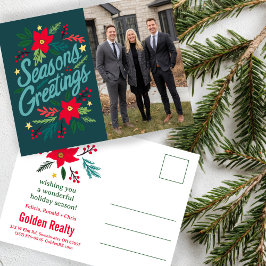 SEASONS GREETINGS Business Christmas CUSTOM PHOTO Vykort