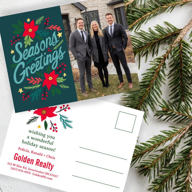 SEASONS GREETINGS Business Christmas CUSTOM PHOTO Vykort (SEASONS GREETINGS Business Christmas Real Estate Agent Client Customer Office CUSTOM PHOTO Postcard
)