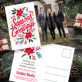 SEASONS GREETINGS Business Christmas CUSTOM PHOTO Vykort