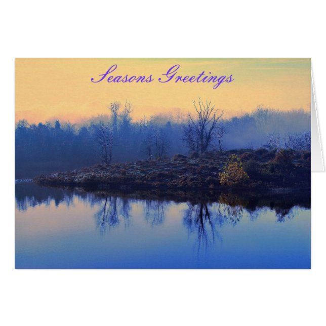 Seasons Greetings Card (lake & woods photo scene) Hälsningskort (Framsidan Horizontal)