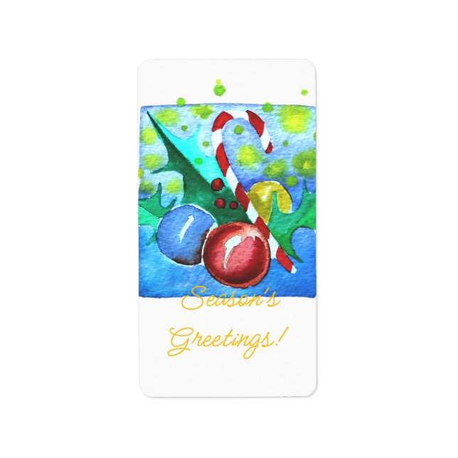 Season's Greetings Card With Baubles  Adressetikett (Framsidan)