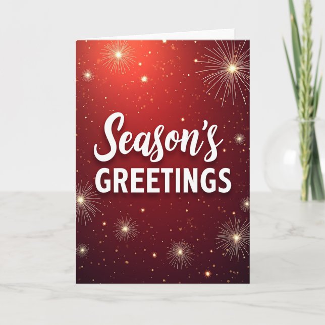 Seasons Greetings Card with Red Sparkle & Firework Kort (Framsida)