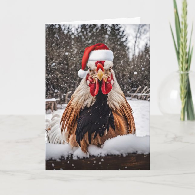 Seasons Greetings Country Rooster Chickens Xmas Kort (Framsida)