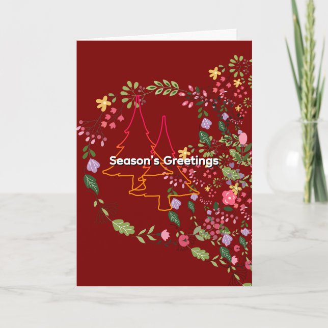Season's Greetings Dk Red Holiday Christmas  Kort (Framsida)