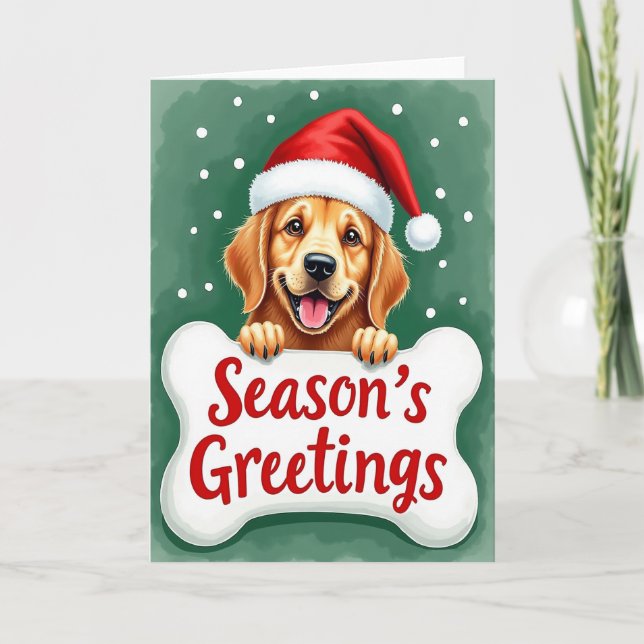 Seasons Greetings Golden Retriever Dog Bone Card Kort (Framsida)