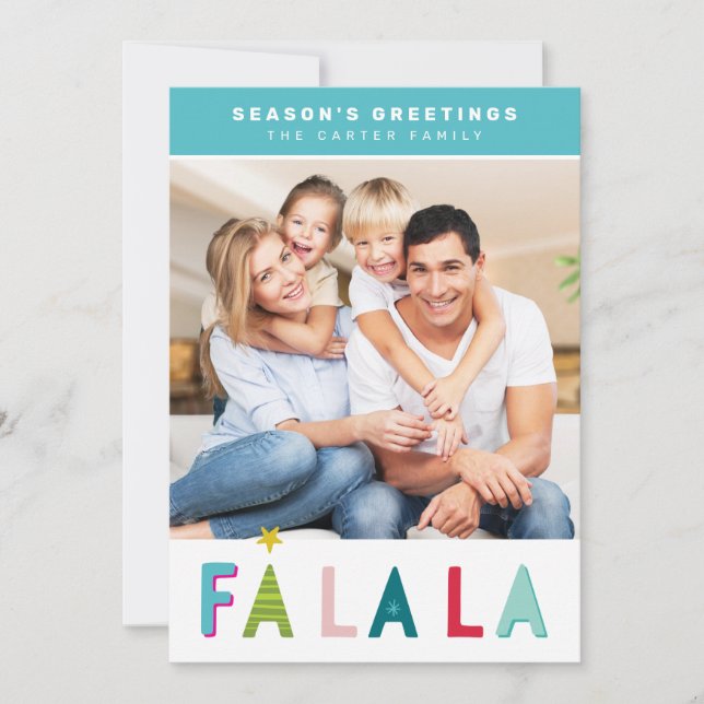 SEASON'S GREETINGS helgdag falala typography aqua Julkort (Framsida)