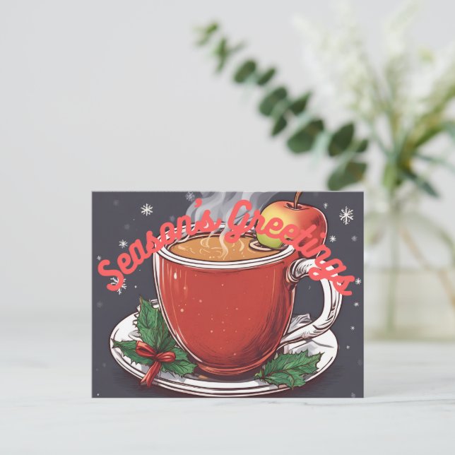 Season's Greetings Hot Apple Cider Postcard Helg Vykort (Stående Fram)