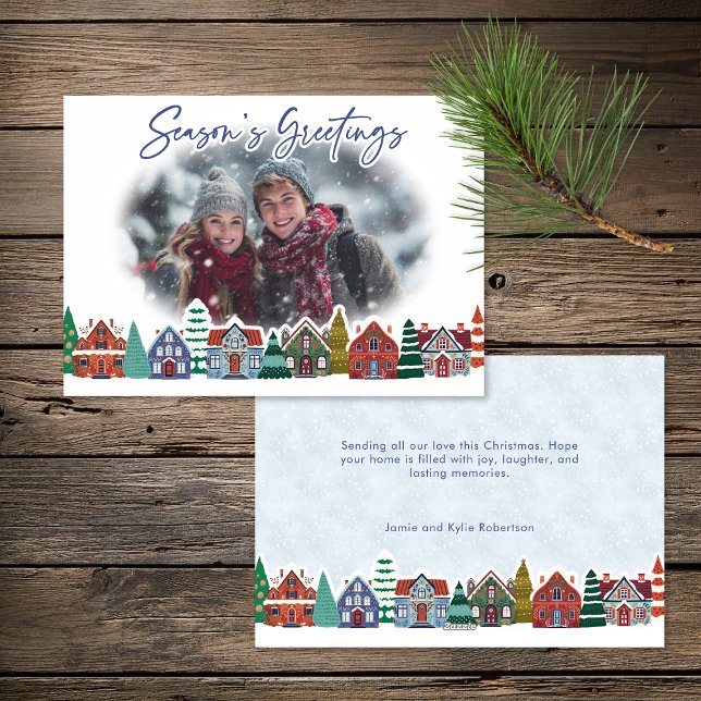 Season's Greetings Photo Boho Christmas Village Julkort (Season's Greetings Photo Boho Christmas Village Holiday Card)