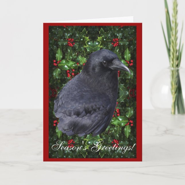 "Season's Greetings" Raven Wildlife Julafton Card Helgkort (Framsida)