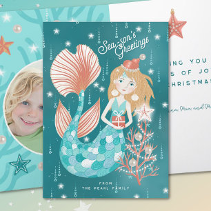 Season's Greetings Sjöjungfru Family Folded Helgkort