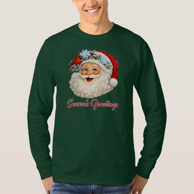 Season's Greetings - Winter Santa T Shirt (Framsida)