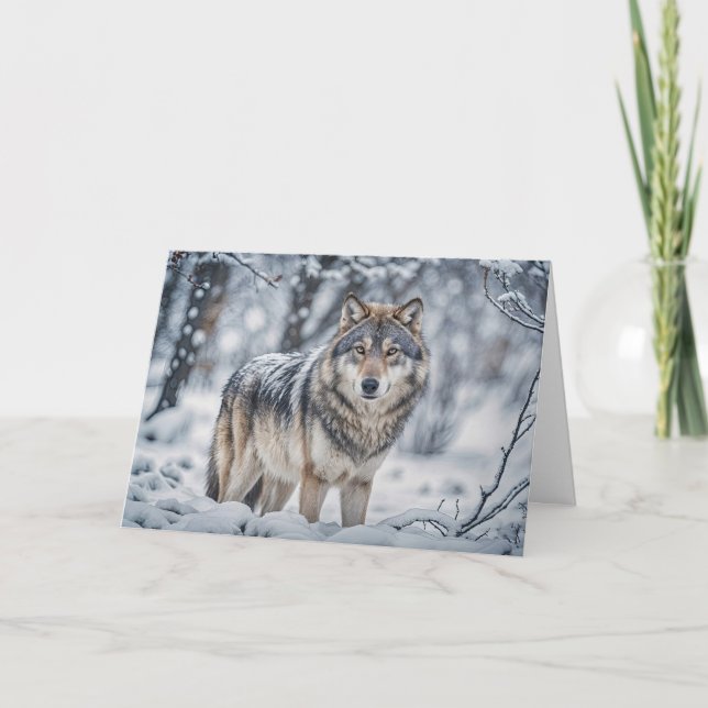 Seasons Greetings Wolf in the Snow Christmas Kort (Framsida)