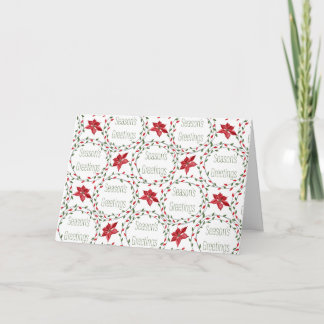 Season's Greetings wreath red green white Helgkort