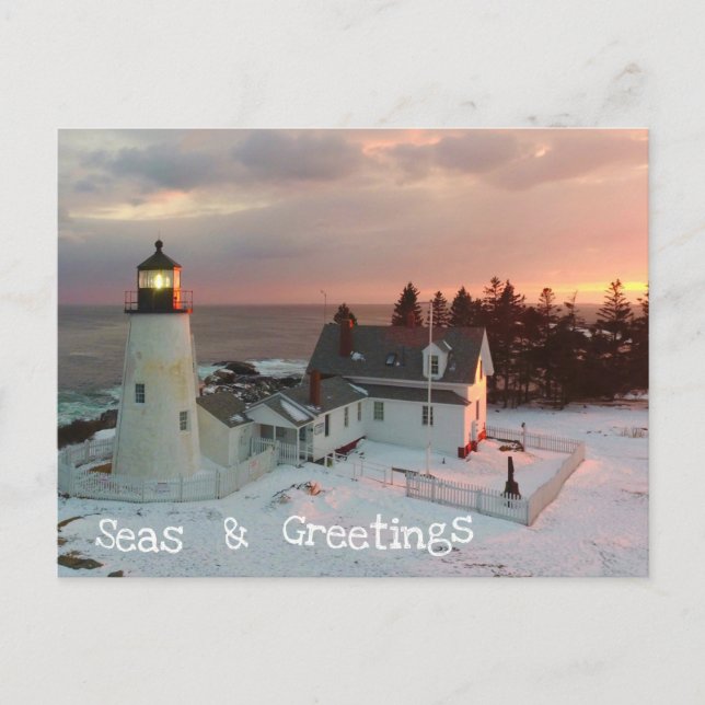 Seasons Greetings Xmas Lighthouse Helg Vykort (Framsida)