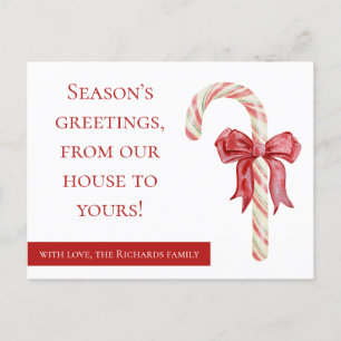 Seasons greets helgdag vycard candy cane bow vykort